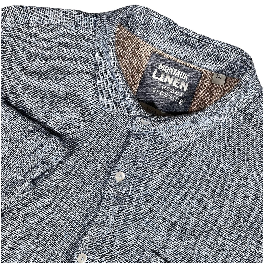 Montauk Linen Essex Crossing Shirt Mens XL Blue Button Up Pocket Rayon Washable